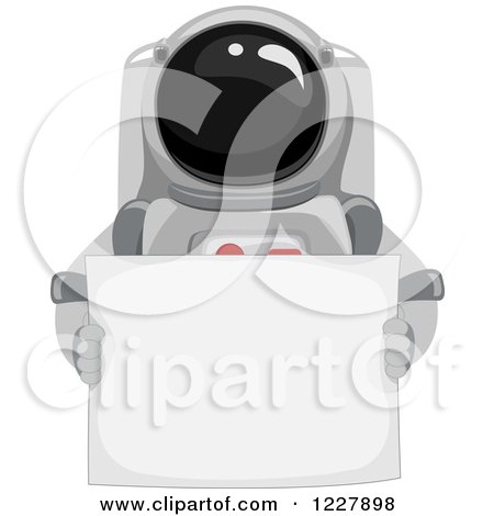 Clipart of an Astronaut in a Space Suit, Holding a Sign - Royalty Free Vector Illustration by BNP Design Studio