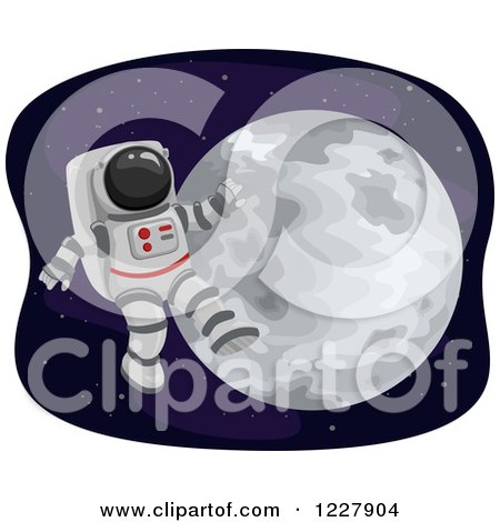 Clipart of an Astronaut Floating over the Moon - Royalty Free Vector Illustration by BNP Design Studio