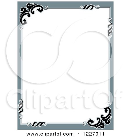 Clipart of a Border of Gray and Flourishes Around White Text Space - Royalty Free Vector Illustration by BNP Design Studio