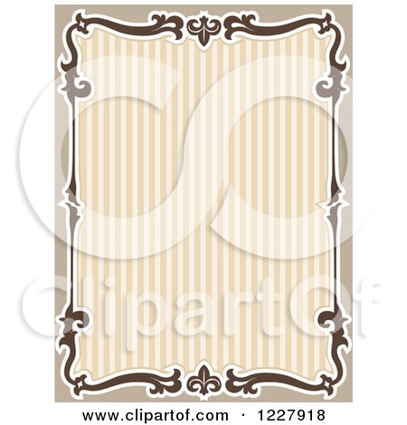 Clipart of a Border of Flourishes Around Brown Stripes and Text Space - Royalty Free Vector Illustration by BNP Design Studio