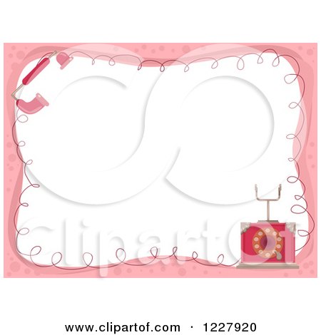 Clipart of a Border of a Pink Vintage Landline Telephone Around White Text Space - Royalty Free Vector Illustration by BNP Design Studio