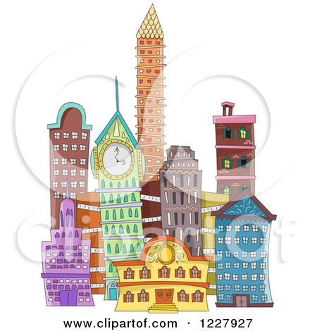 Clipart of a City with Colorful Buildings - Royalty Free Vector Illustration by BNP Design Studio