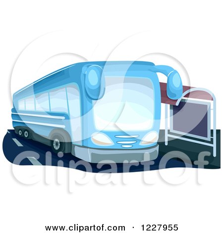 Clipart of a Blue Public Bus at a Stop - Royalty Free Vector Illustration by BNP Design Studio