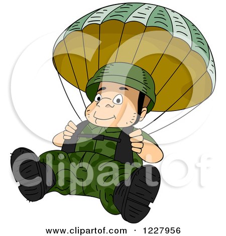 Clipart of a Paratrooper Soldier Descending Wtih a Parachute - Royalty Free Vector Illustration by BNP Design Studio