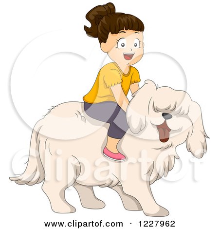 Clipart of a Happy Girl Riding a Big Sheepdog - Royalty Free Vector Illustration by BNP Design Studio