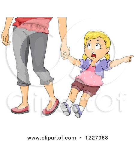 Clipart of a Girl Pulling on Her Mom's Hand and Pointing - Royalty Free Vector Illustration by BNP Design Studio
