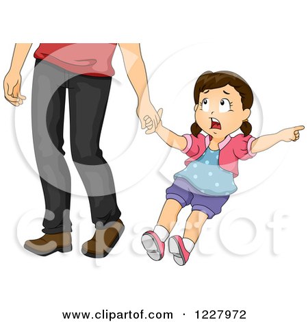 Clipart of a Girl Pulling on Her Dads Hand and Pointing - Royalty Free Vector Illustration by BNP Design Studio