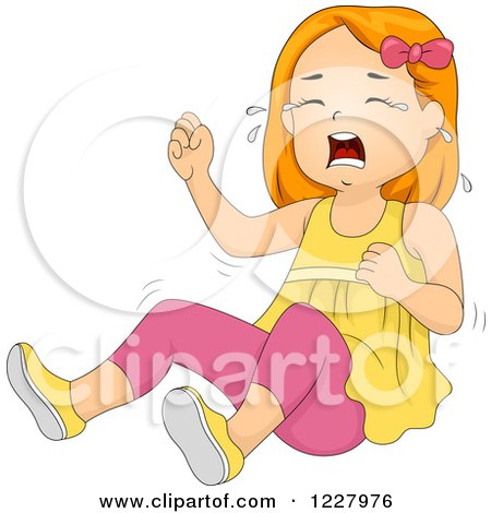 Clipart of a Girl Crying and Throwing a Temper Tantrum - Royalty Free Vector Illustration by BNP Design Studio