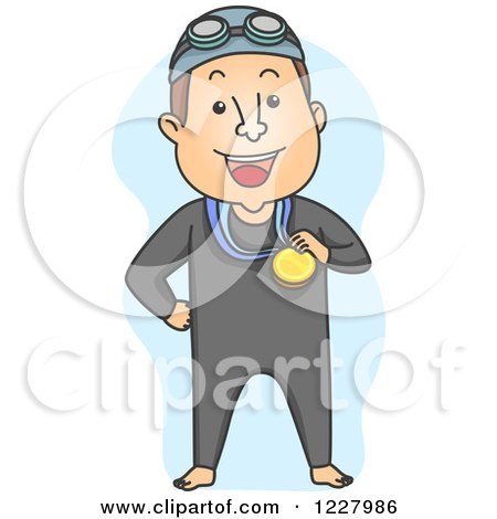 Clipart of a Male Swimmer Champion with a Medal - Royalty Free Vector Illustration by BNP Design Studio