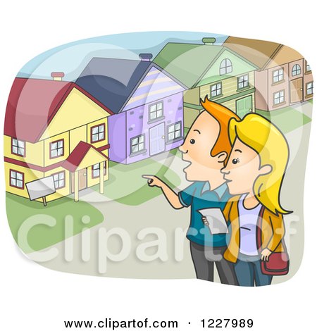 Clipart of a Couple Shopping for a House - Royalty Free Vector Illustration by BNP Design Studio