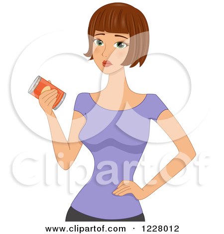 Clipart of a Disappointed Woman Holding an Unhealthy Can of Food - Royalty Free Vector Illustration by BNP Design Studio