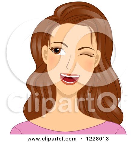 Clipart of a Happy Brunette Woman Winking - Royalty Free Vector Illustration by BNP Design Studio