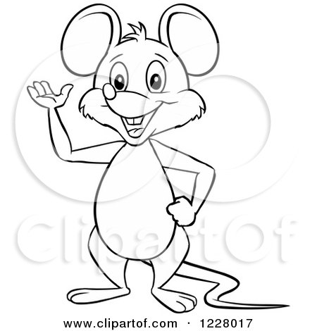 Clipart of a Black and White Happy Mouse Waving And Standing Upright - Royalty Free Vector Illustration by Cartoon Solutions