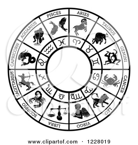 Clipart of a Black and White Zodiac Astrology Circle - Royalty Free Vector Illustration by AtStockIllustration