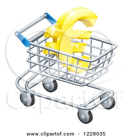 Clipart of a 3d Golden Euro Symbol in a Shopping Cart - Royalty Free Vector Illustration by AtStockIllustration