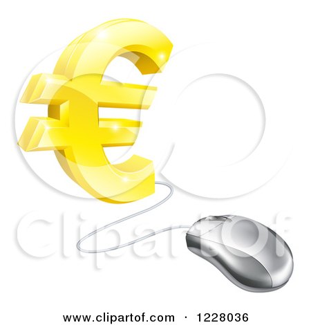 Clipart of a 3d Golden Euro Symbol Connected to a Computer Mouse - Royalty Free Vector Illustration by AtStockIllustration