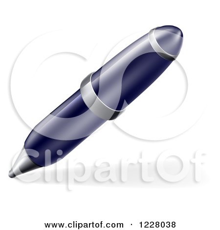 Clipart of a Blue Ink Pen and Shadow - Royalty Free Vector Illustration by AtStockIllustration