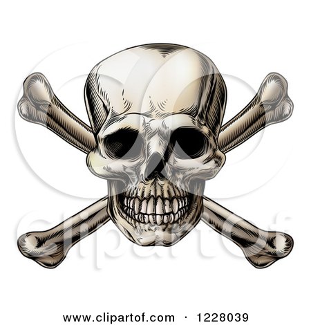 Clipart of a Jolly Roger Skull over Crossbones - Royalty Free Vector Illustration by AtStockIllustration