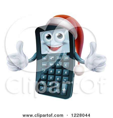 Clipart of a Happy Christmas Calculator Holding a Thumb up - Royalty Free Vector Illustration by AtStockIllustration