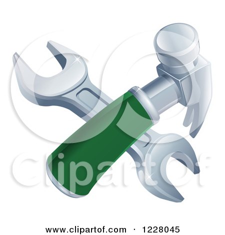 Clipart of a Crossed Wrench and Hammer - Royalty Free Vector Illustration by AtStockIllustration