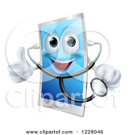 Clipart of a Doctor Smart Phone Wearing a Stethoscope and Holding a Thumb up - Royalty Free Vector Illustration by AtStockIllustration