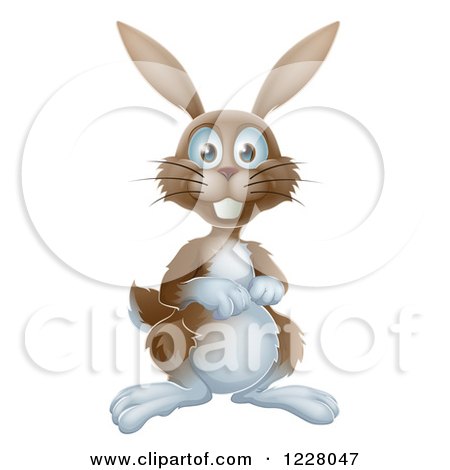 Clipart of a Happy Alert Brown Bunny Rabbit - Royalty Free Vector Illustration by AtStockIllustration