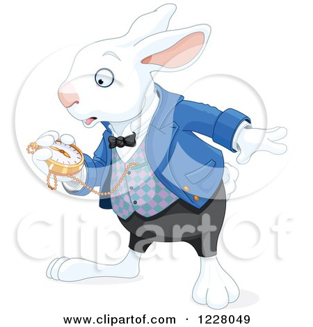 Clipart of a the White Rabbit of Wonderland Looking at His Watch - Royalty Free Vector Illustration by Pushkin