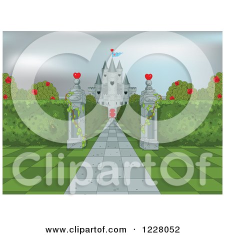 Clipart of a Castle with Hearts in Wonderland - Royalty Free Vector Illustration by Pushkin