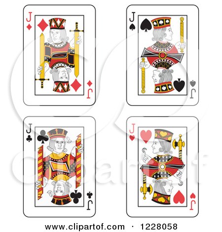 Clipart of Jack of Clubs Diamonds Spades and Hearts Playing Cards - Royalty Free Vector Illustration by Frisko