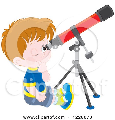 Clipart of a Caucasian Boy Looking Through a Telescope - Royalty Free Vector Illustration by Alex Bannykh