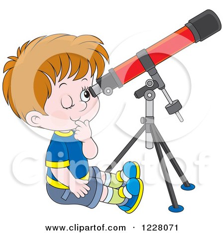 Clipart of a Boy Looking Through a Telescope - Royalty Free Vector Illustration by Alex Bannykh