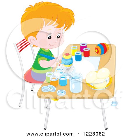 Clipart of a Red Haired Boy Painting Easter Eggs - Royalty Free Vector Illustration by Alex Bannykh