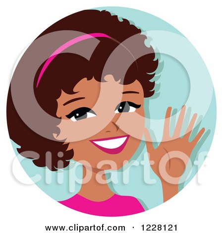 Clipart of a Young Black Woman Avatar Waving - Royalty Free Vector Illustration by Monica