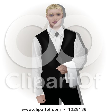 Clipart of a Waiter with a Napkin - Royalty Free Vector Illustration by dero
