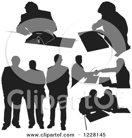 Clipart of Black and White Silhouetted Business Men - Royalty Free Vector Illustration by dero