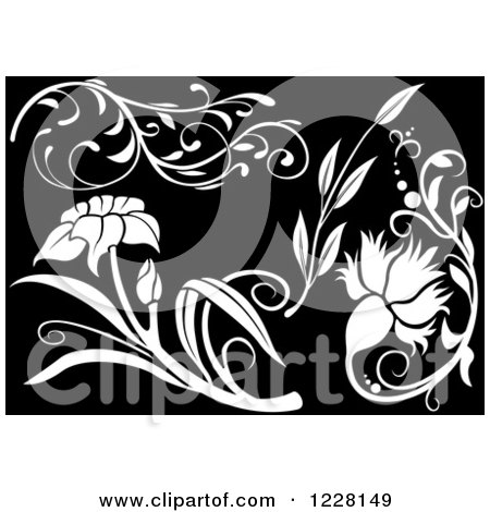 Clipart of White Floral Design Elements on Black - Royalty Free Vector Illustration by dero
