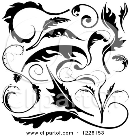 Clipart of Black and White Floral Scroll Designs - Royalty Free Vector Illustration by dero