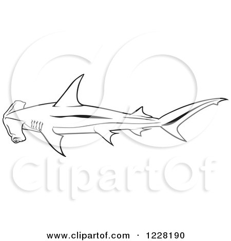 Clipart of a Black and White Smooth Hammerhead Shark - Royalty Free Vector Illustration by dero