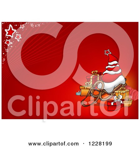 Clipart of a Christmas Sack Tree on a Sled with Presents on Red - Royalty Free Vector Illustration by dero