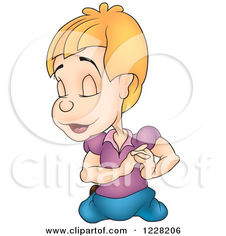 Clipart of a Kneeling Dreamy Boy - Royalty Free Vector Illustration by dero