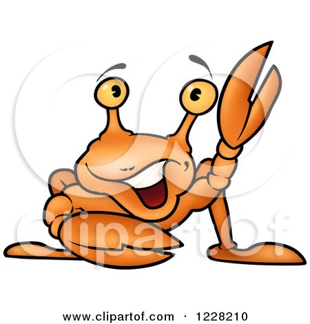 Clipart of a Happy Waving Orange Crab - Royalty Free Vector Illustration by dero