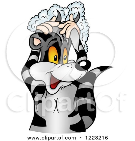 Clipart of a Happy Raccoon Shampooing His Hair - Royalty Free Vector Illustration by dero