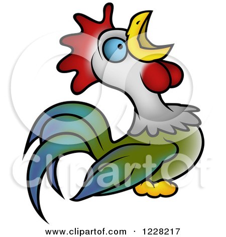 Clipart of a Rooster Crowing - Royalty Free Vector Illustration by dero