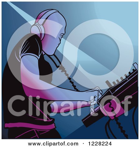 Clipart of a Dj Mixing a Record in a Club - Royalty Free Vector Illustration by dero
