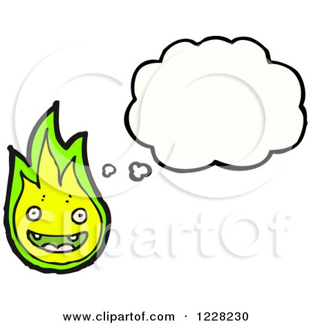 Clipart of a Thinking Green Flame - Royalty Free Vector Illustration by lineartestpilot