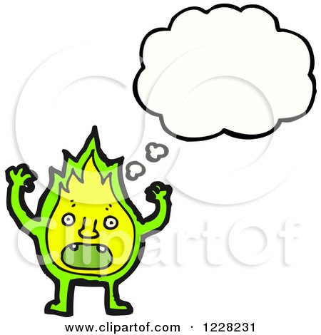 Clipart of a Thinking Screaming Green Flame - Royalty Free Vector Illustration by lineartestpilot