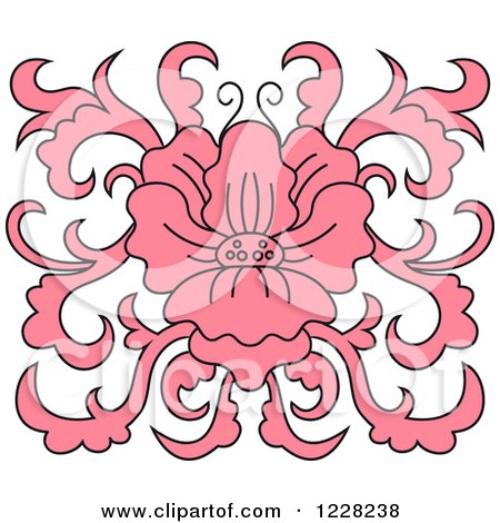 Clipart of a Pink Orchid Flower Damask Design - Royalty Free Vector Illustration by Vector Tradition SM