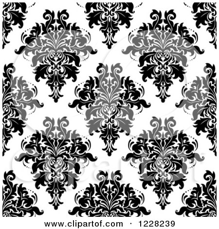 Clipart of a Seamless Pattern of Damask in Black and White 6 - Royalty Free Vector Illustration by Vector Tradition SM