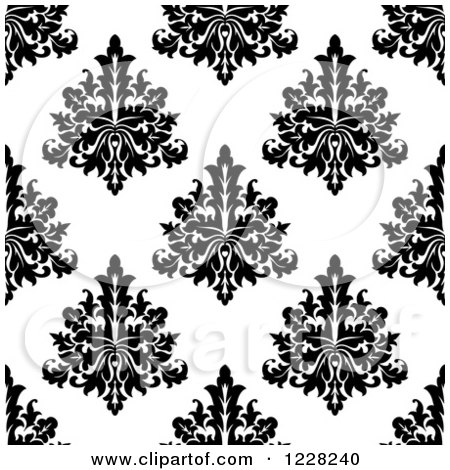 Clipart of a Seamless Pattern of Damask in Black and White 7 - Royalty Free Vector Illustration by Vector Tradition SM