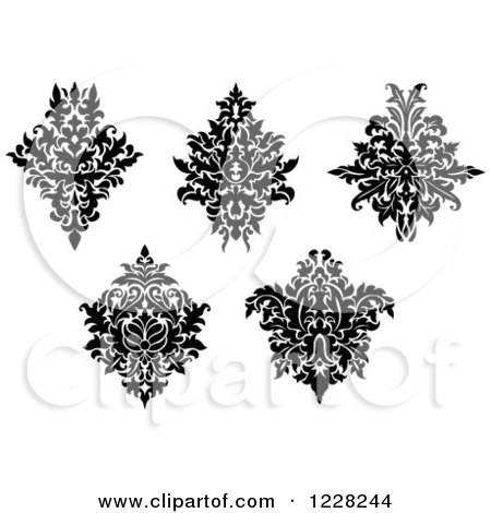 Clipart of Black and White Floral Damask Designs 10 - Royalty Free Vector Illustration by Vector Tradition SM